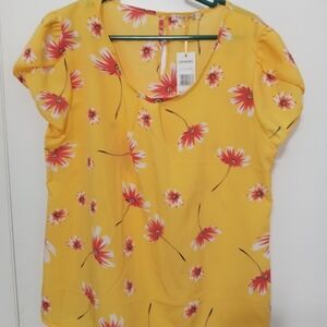 Top Model Sheer Floral Blouse with Overlapping short sleeves